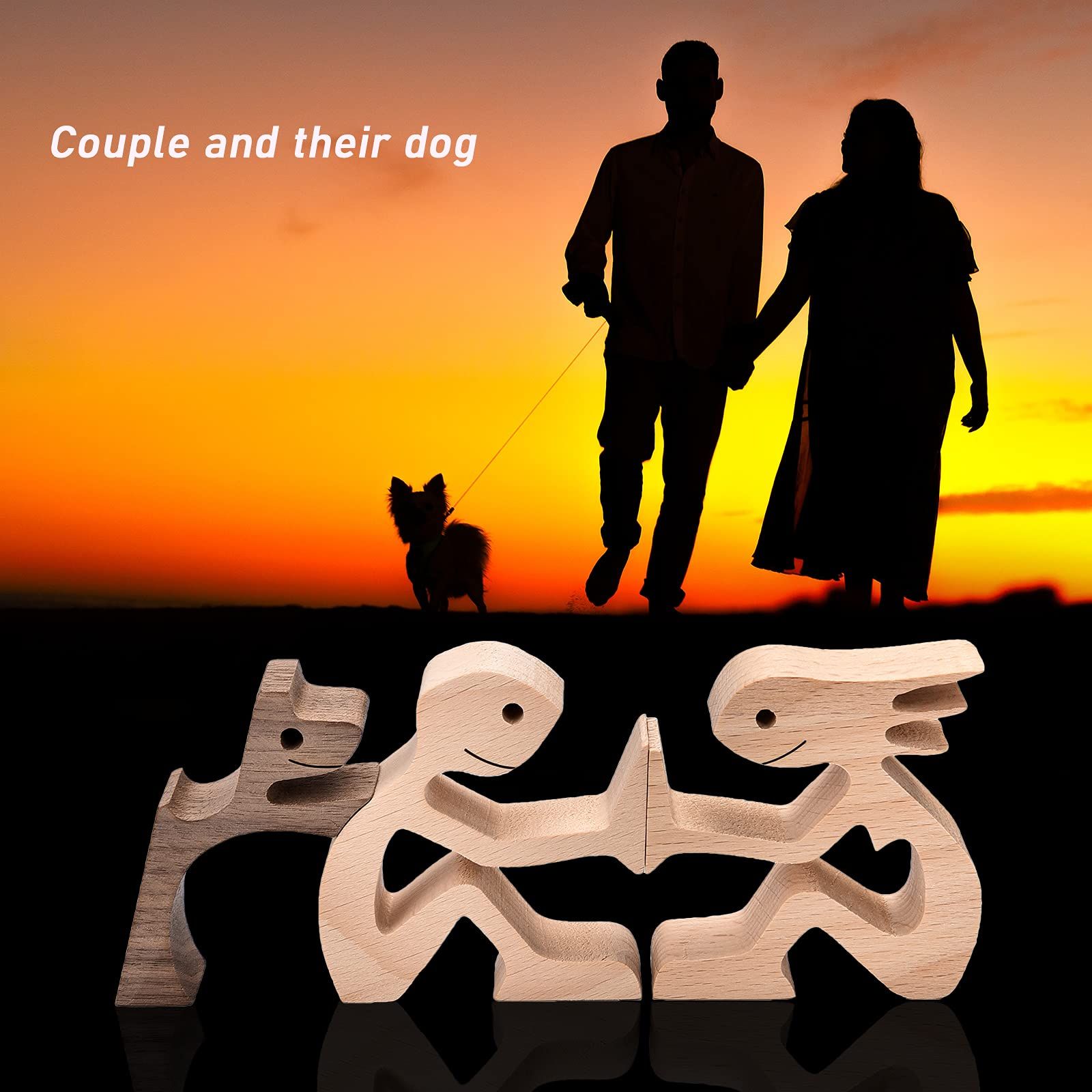 Couple Dog Wood Sculpture Home Decor Wood Crafts Statue Carving Ornaments for view 2