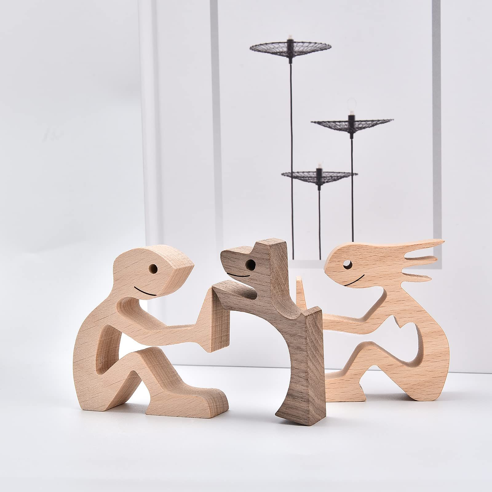 Couple Dog Wood Sculpture Home Decor Wood Crafts Statue Carving Ornaments for view 4