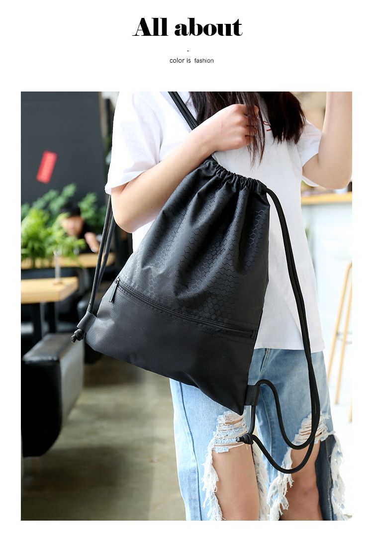 Drawstring Backpack Bag, Waterproof Draw String Back Sack with Zip Pocket, Gym view 5
