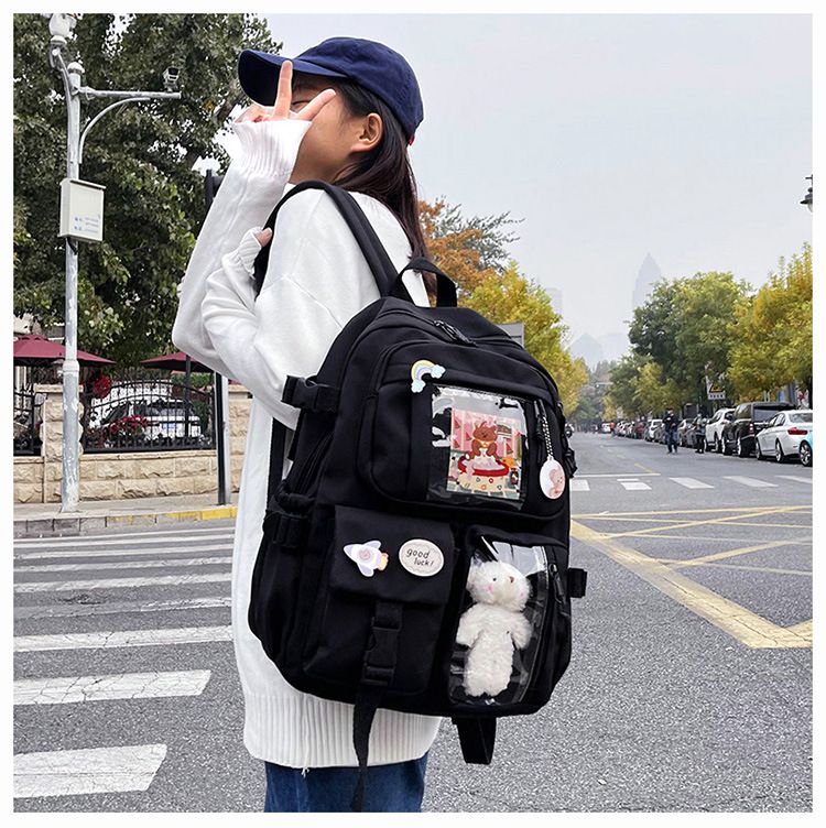 Kawaii Backpack, Cute Bookbags With Kawaii Pin And Accessories black cute view 2