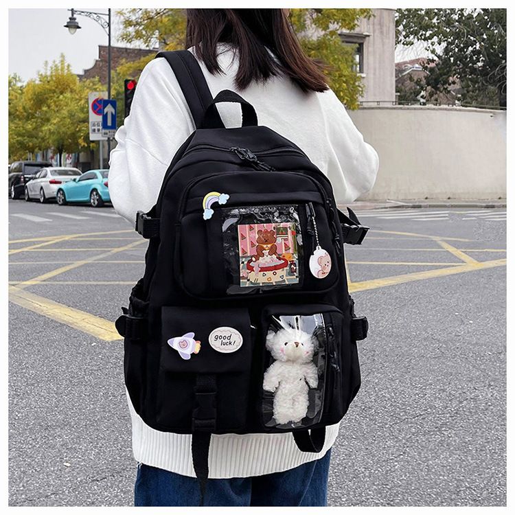 Kawaii Backpack, Cute Bookbags With Kawaii Pin And Accessories black cute view 3