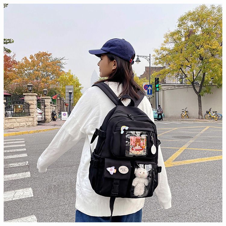 Kawaii Backpack, Cute Bookbags With Kawaii Pin And Accessories black cute view 4
