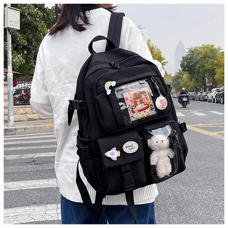 Kawaii Backpack, Cute Bookbags With Kawaii Pin And Accessories black cute view 5