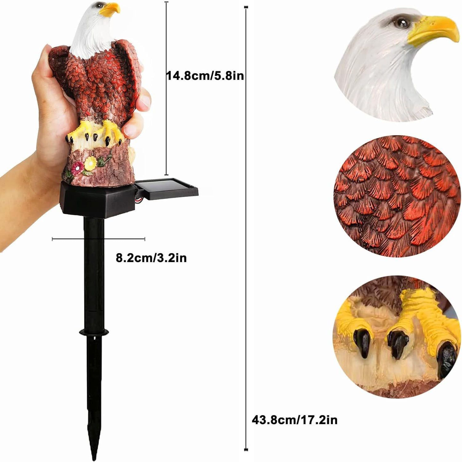 Solar Garden Statue, Small Bald Eagle Outdoor Solar Stake Light Decor for view 3