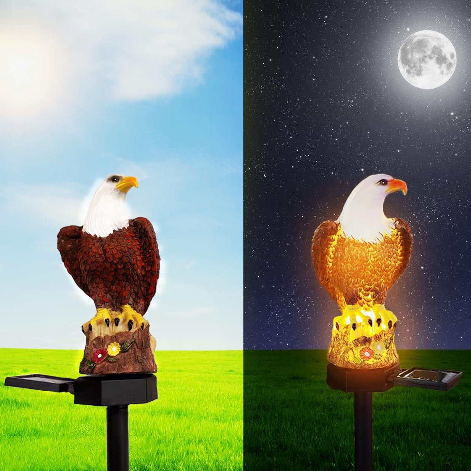 Solar Garden Statue, Small Bald Eagle Outdoor Solar Stake Light Decor for view 4