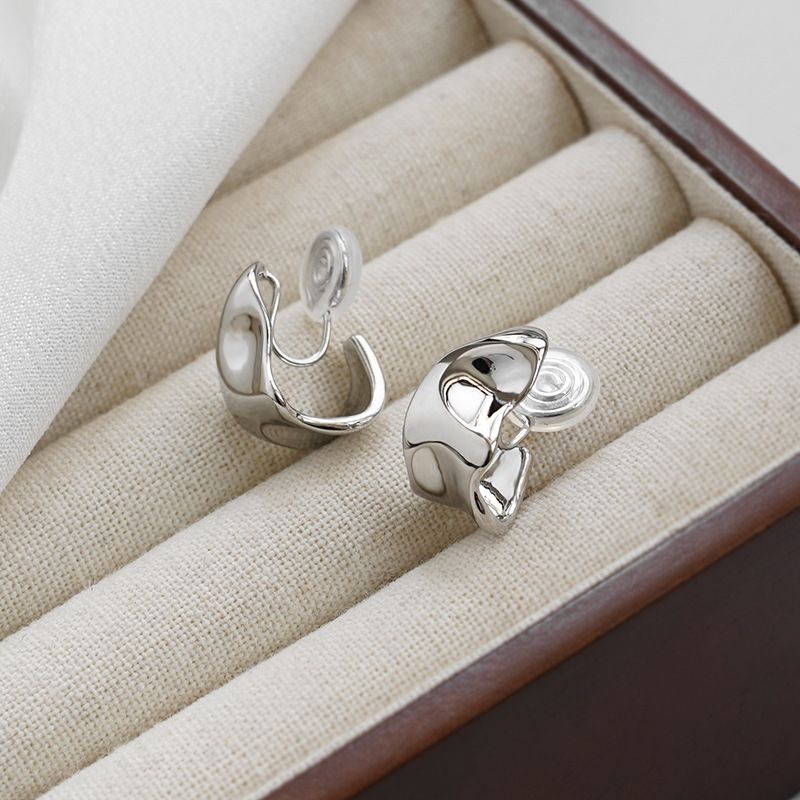 Chunky Silver Earrings For Women Small Silver Hammered Earrings Silver view 2