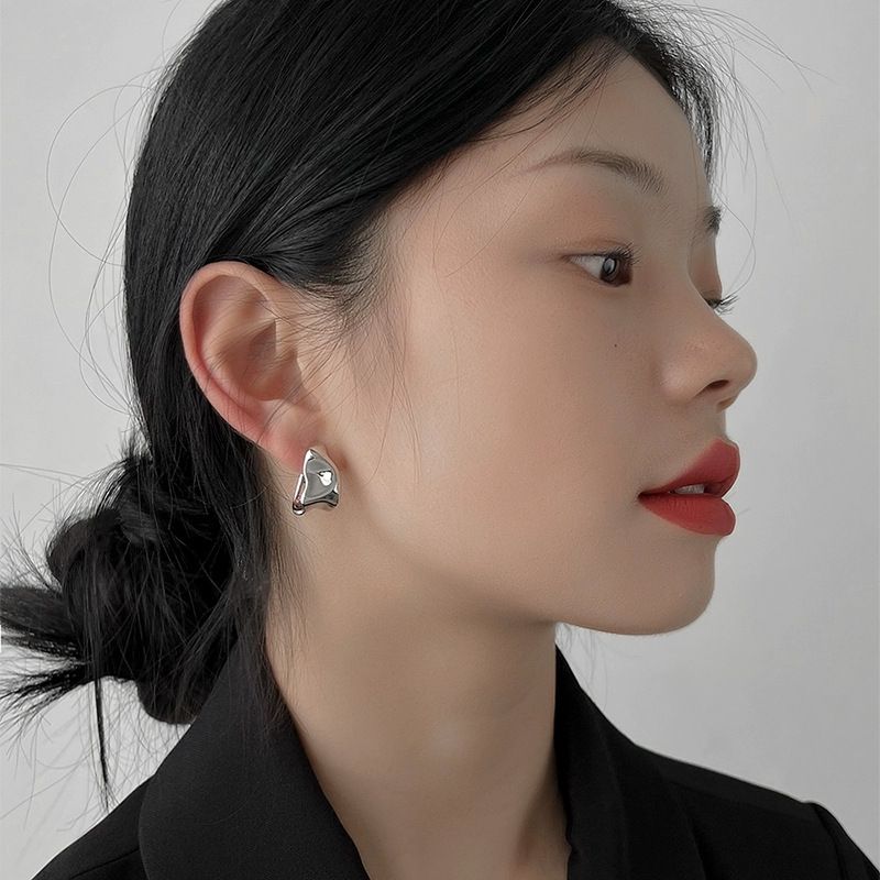 Chunky Silver Earrings For Women Small Silver Hammered Earrings Silver view 3