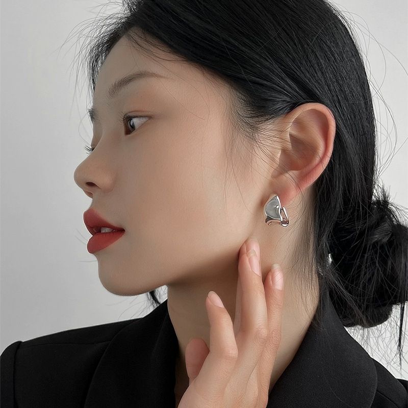 Chunky Silver Earrings For Women Small Silver Hammered Earrings Silver view 5