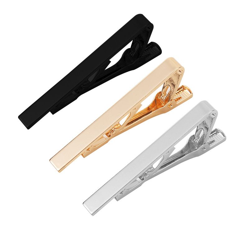 Men's Skinny Tie Clip Set with Gold Silver Black 3 Tone