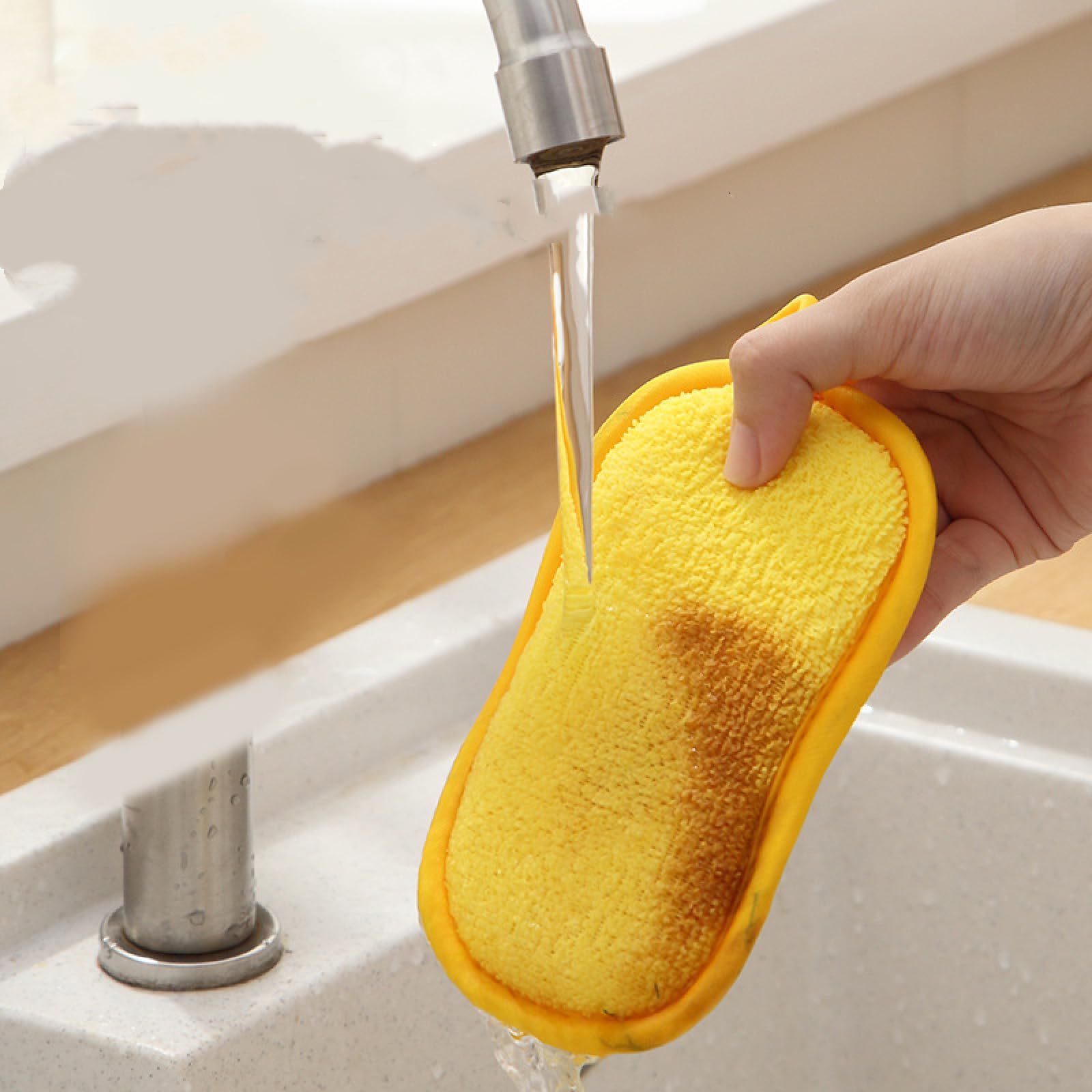 Microfiber dishwashing Sponge Double-Sided Thickened Absorbent Kitchen rag view 3
