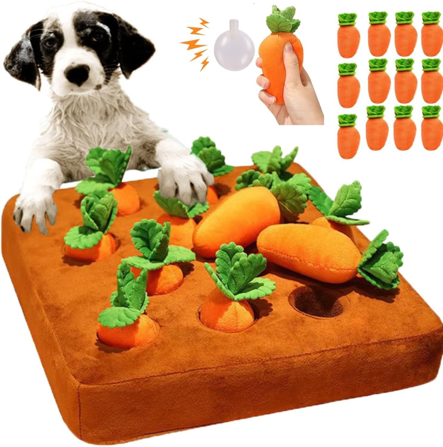 Carrot Dog Toy, Carrot Snuffle Mat for Dogs, Carrots Plush Puzzle Toys view 3