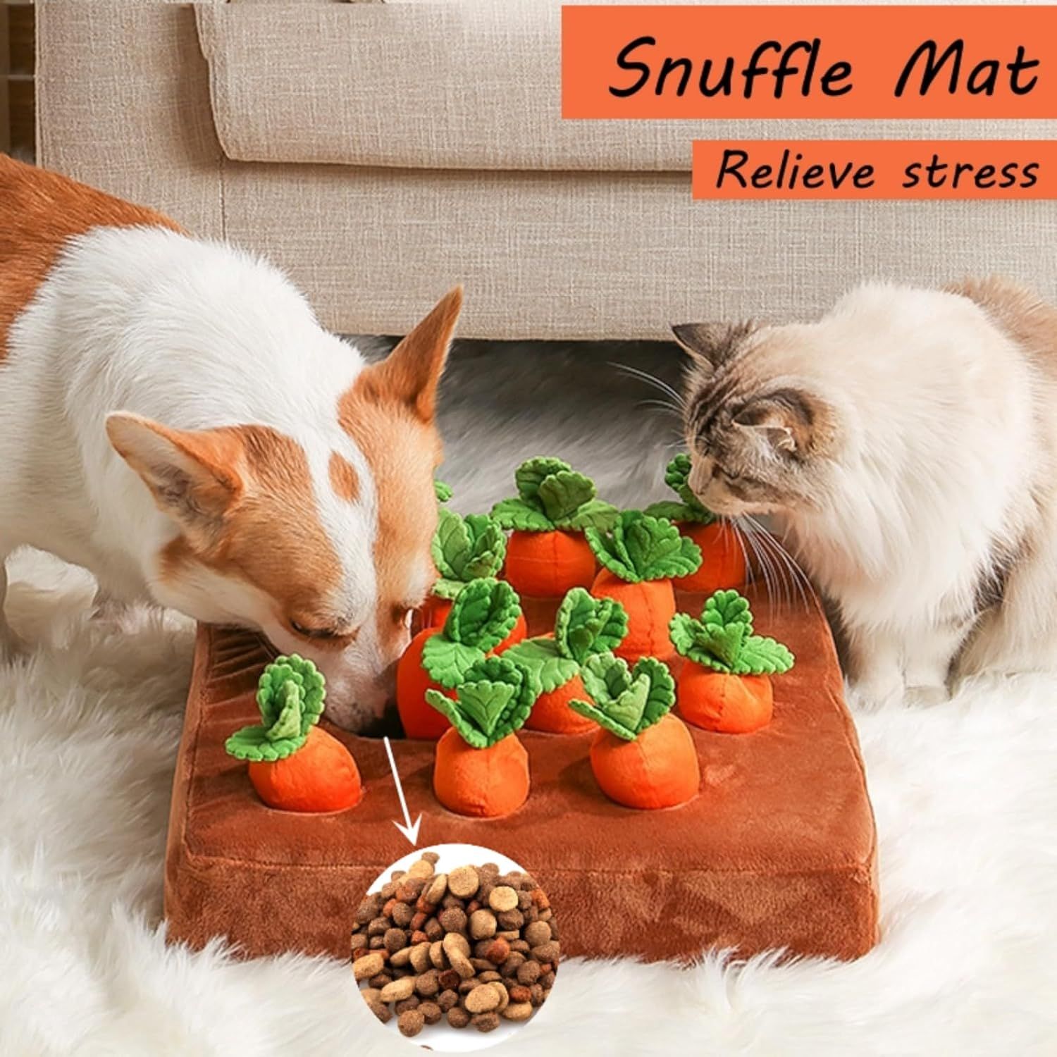Carrot Dog Toy, Carrot Snuffle Mat for Dogs, Carrots Plush Puzzle Toys view 4