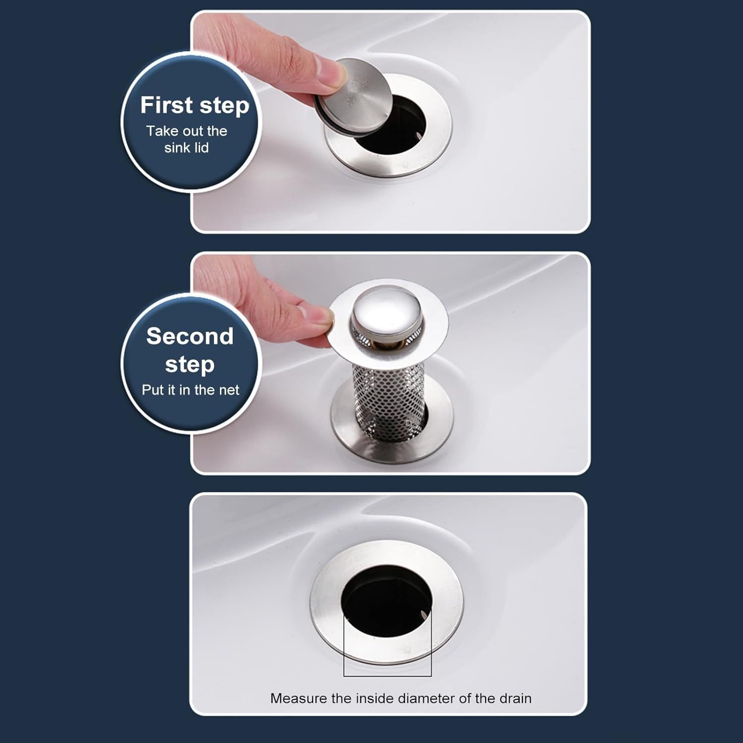 Bathroom Sink Stopper, Universal Rust-Proof Brass Core Drain Filter with Hair view 5