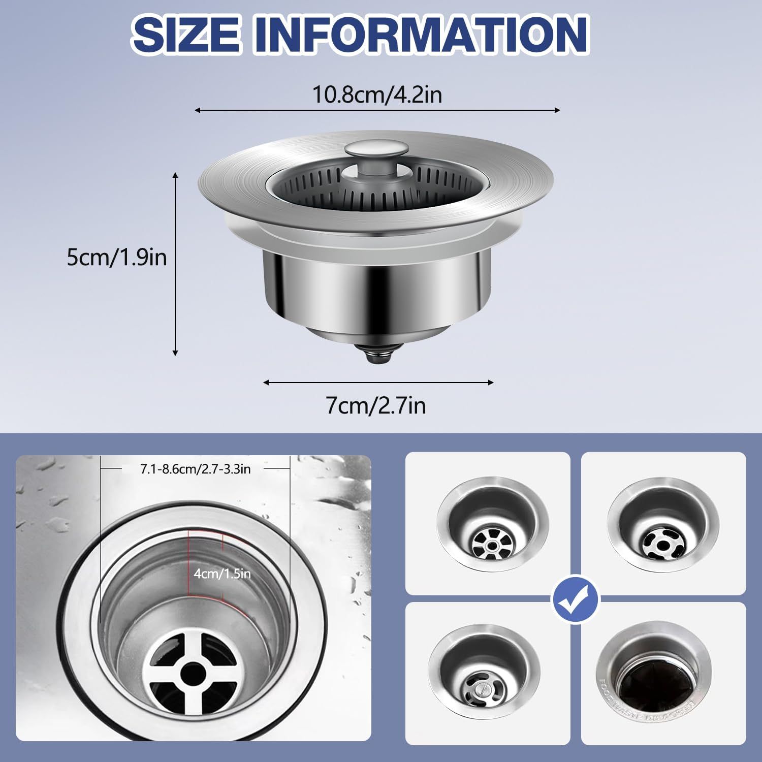 Upgraded Sink Bounce Core Drain Strainer view 3