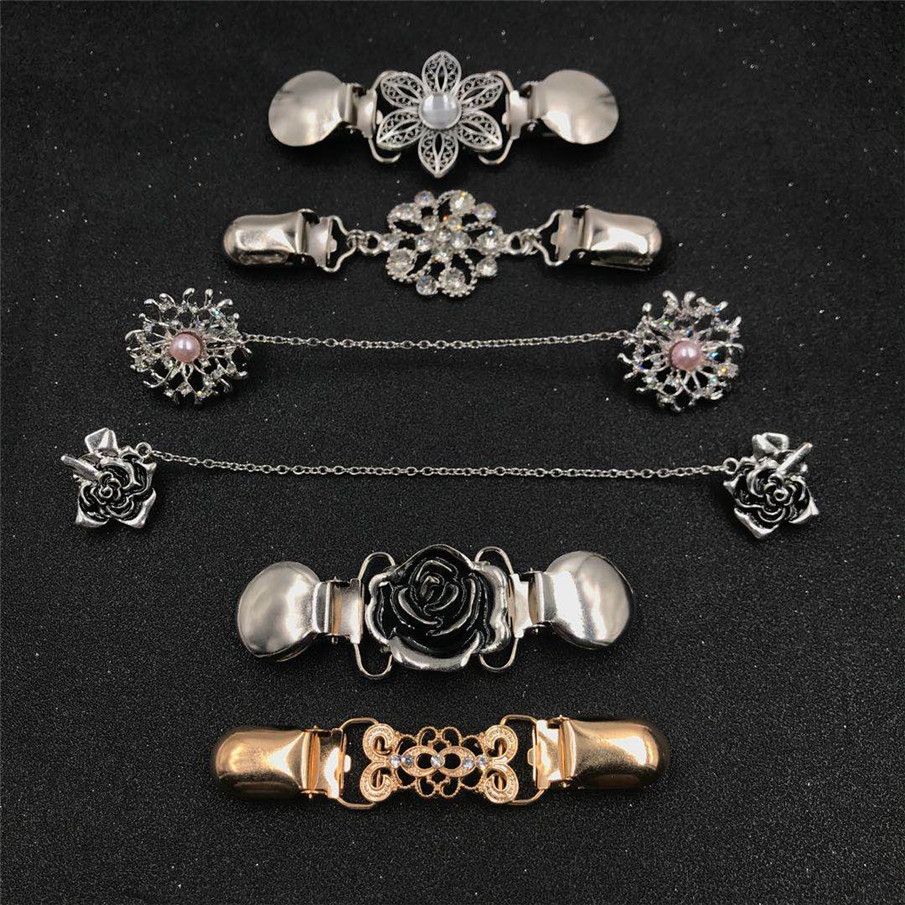 Brooch Clip,6pcs Chain Clip Cardigan Clip Sweater Clip Alloy Flower Cloak Clip view 2