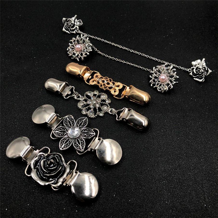 Brooch Clip,6pcs Chain Clip Cardigan Clip Sweater Clip Alloy Flower Cloak Clip view 3