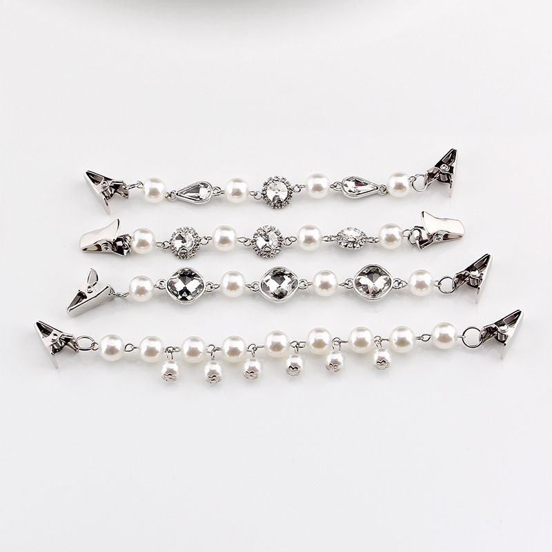 Pearl Crystal Sparkling Teardrop Chain Dresses Shawl Clip Retro Sweater Collar