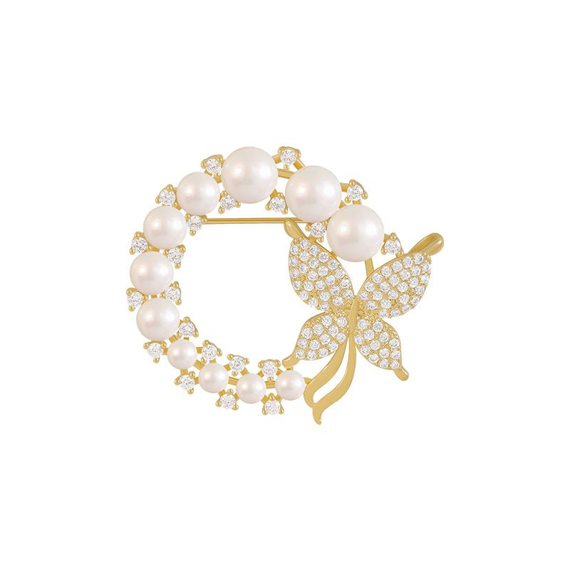 Butterfly Pearl Brooch Gold Elegant Bridal Vintage Style Pins Wedding Banquet