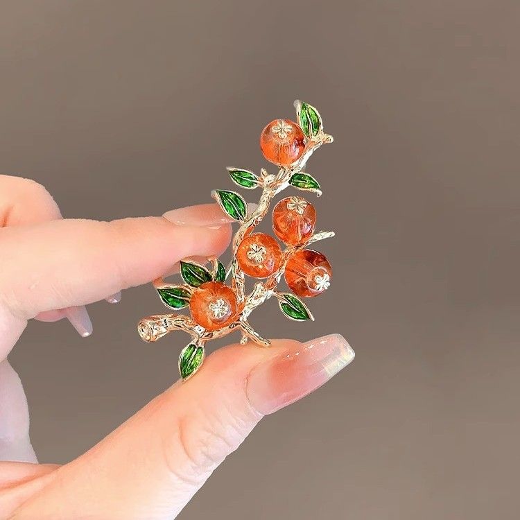Cute Autumn Persimmon Brooch Lapel Pins Fruit Badge Good Lucky Persimmon view 2