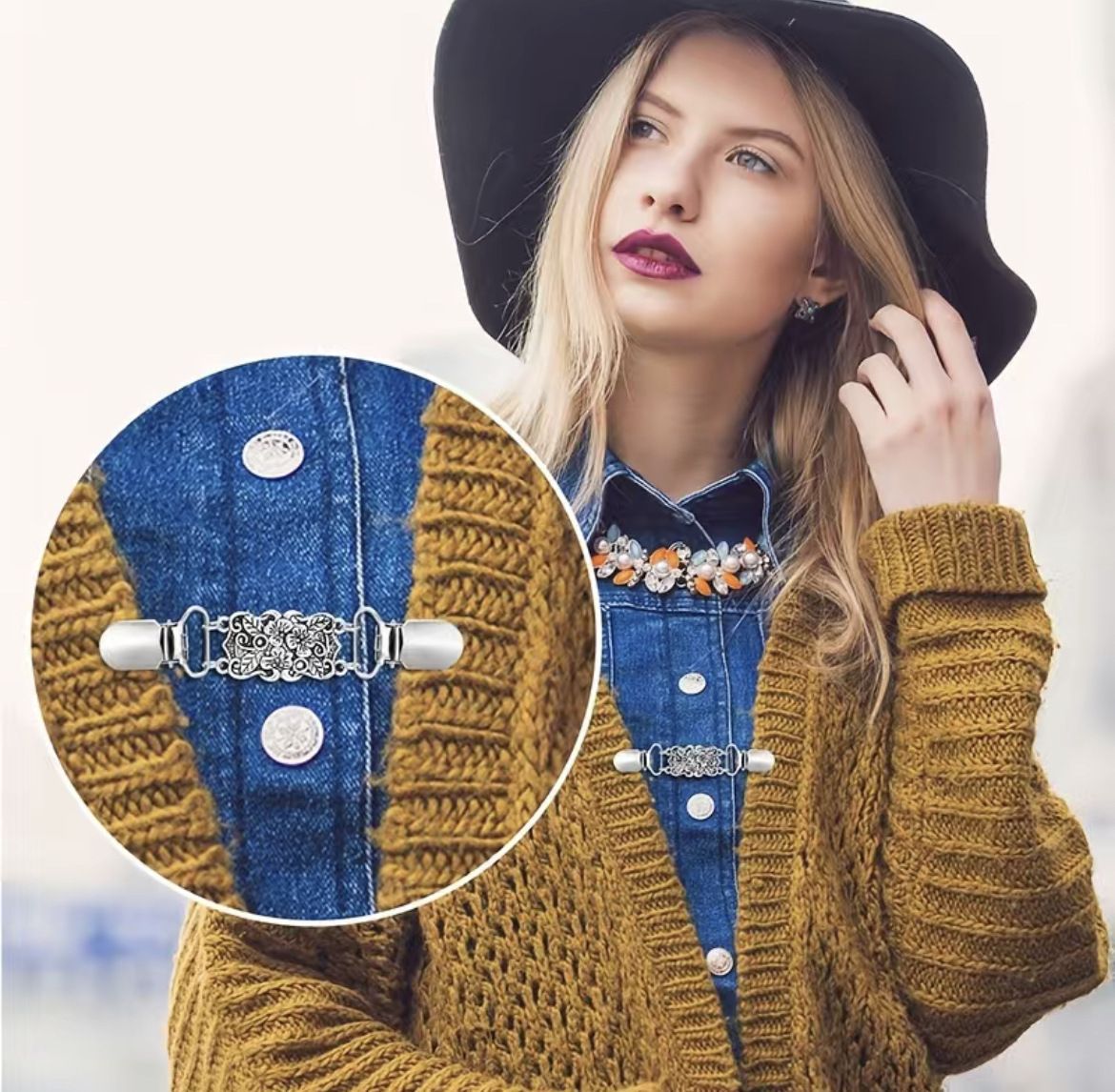 5 Pieces Vintage Sweater Shawl Clips Retro Cardigan Collar Clips Dress Shirt view 3