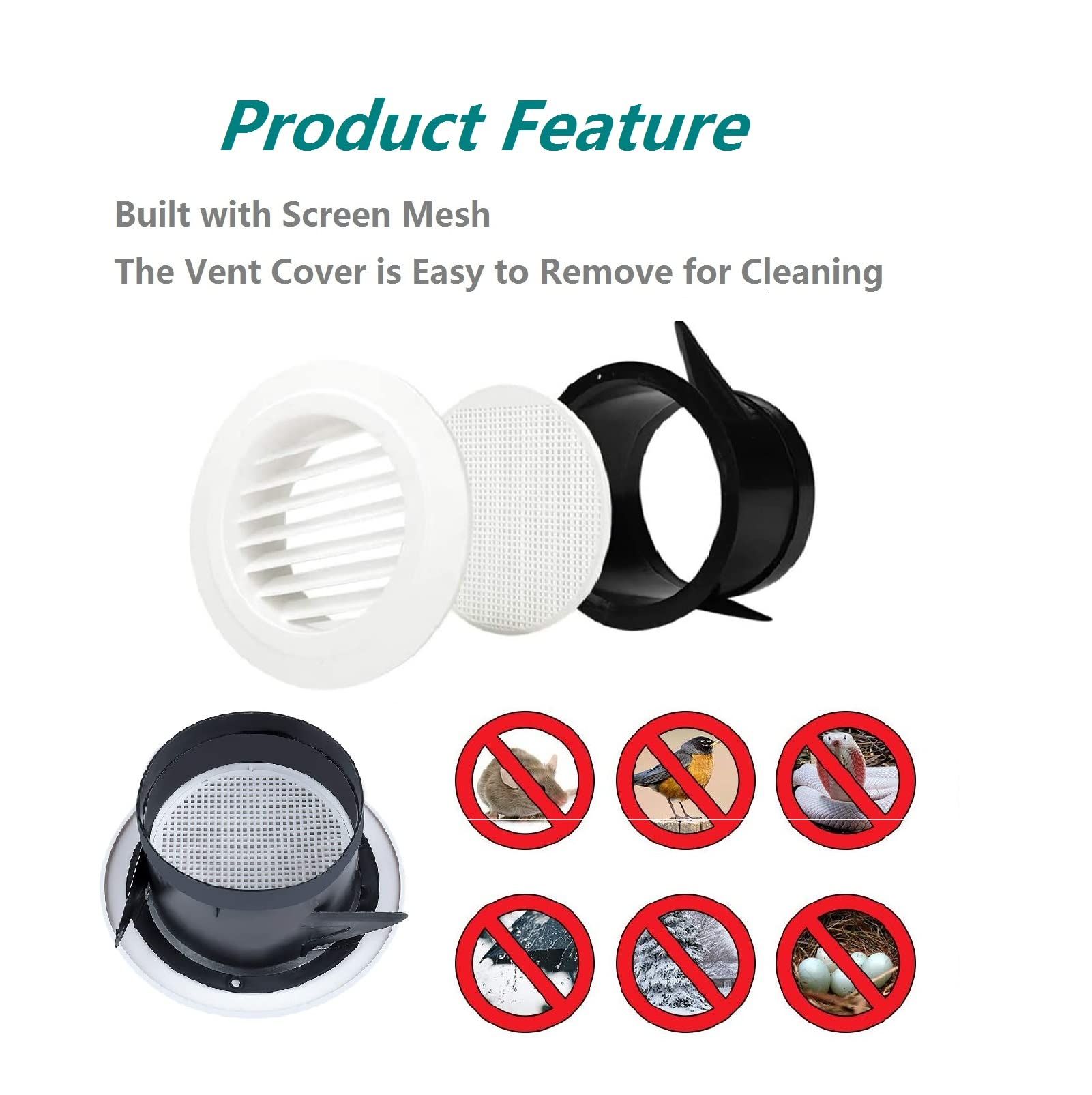 6 Inch Air Vent Cover, ABS Round Louvered Air Grill Cover Outlet for Bathroom view 3