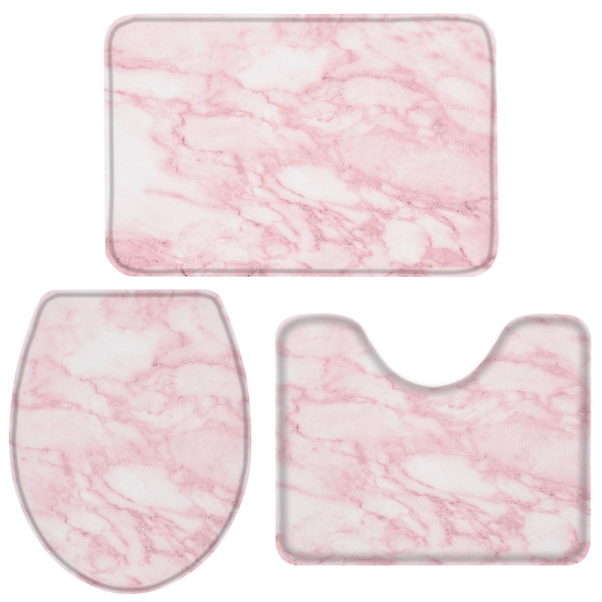 3 Pieces Bath Rug Set Toilet Seat Cover Pink