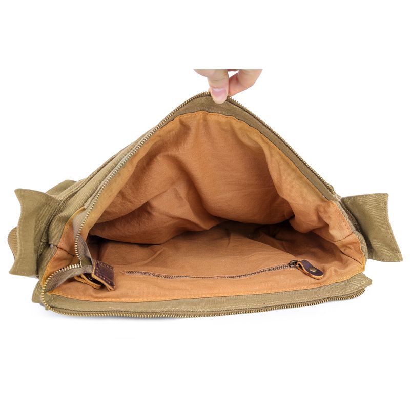 Canvas Crossbody Bag Messenger Bag Vintage Military Leather Canvas Laptop Bag view 3