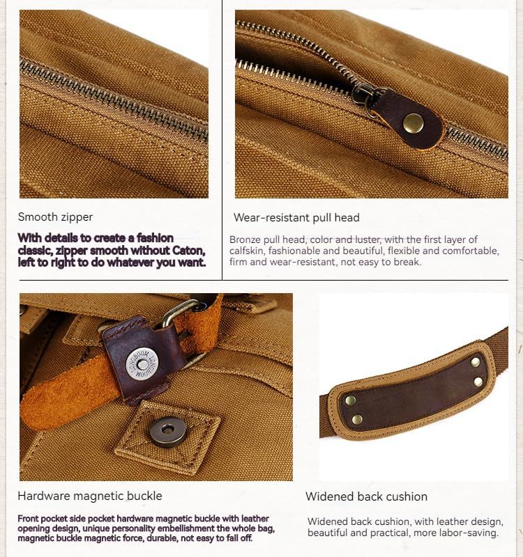 Canvas Crossbody Bag Messenger Bag Vintage Military Leather Canvas Laptop Bag view 5