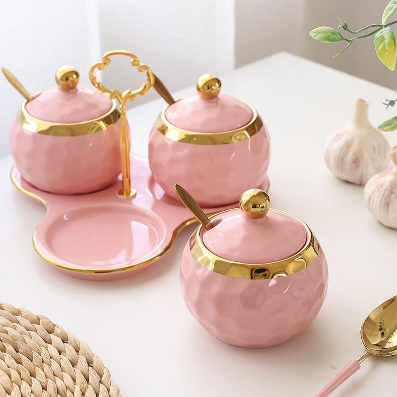 3x Ceramics Spice Jars Sugar Pots Pottery Condiment Jars Set for Sugar Pepper view 3