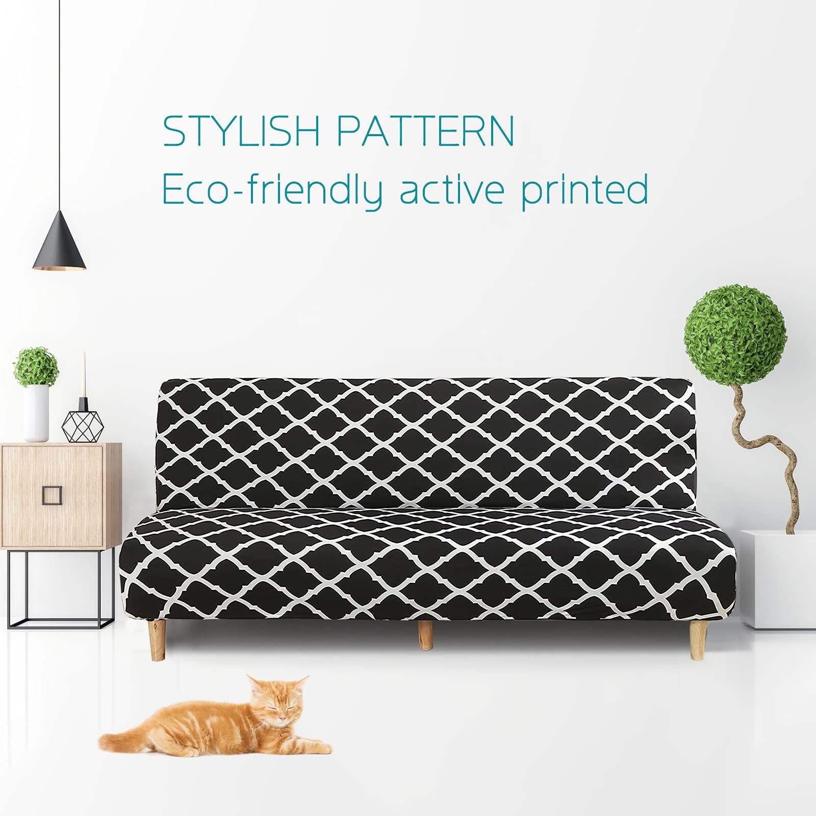 Pet Stretch Sofa Slipcover Armless Futon Cover Printed Fitted Furniture view 3