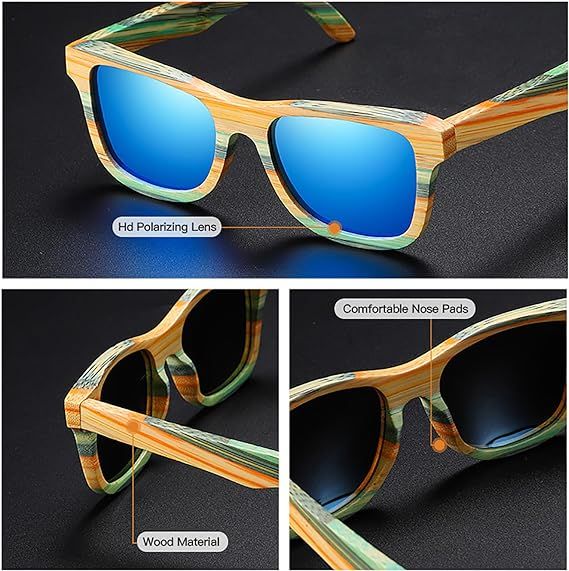 Men Women Polarized Sunglasses Round Fashionable Bamboo Frame Glasses UV400 view 3