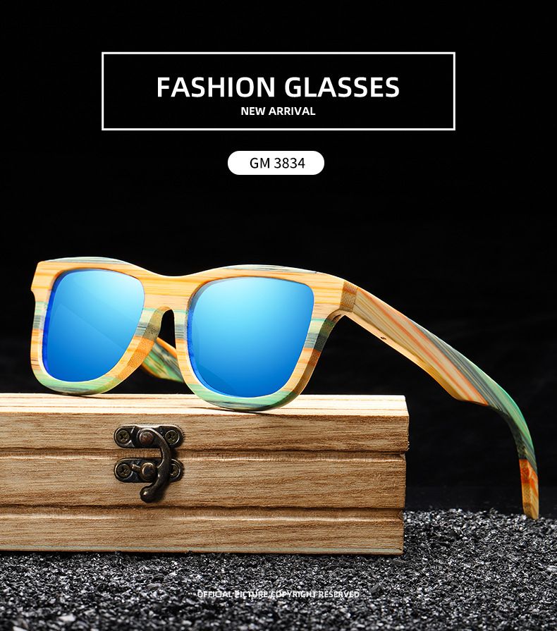Men Women Polarized Sunglasses Round Fashionable Bamboo Frame Glasses UV400 view 5