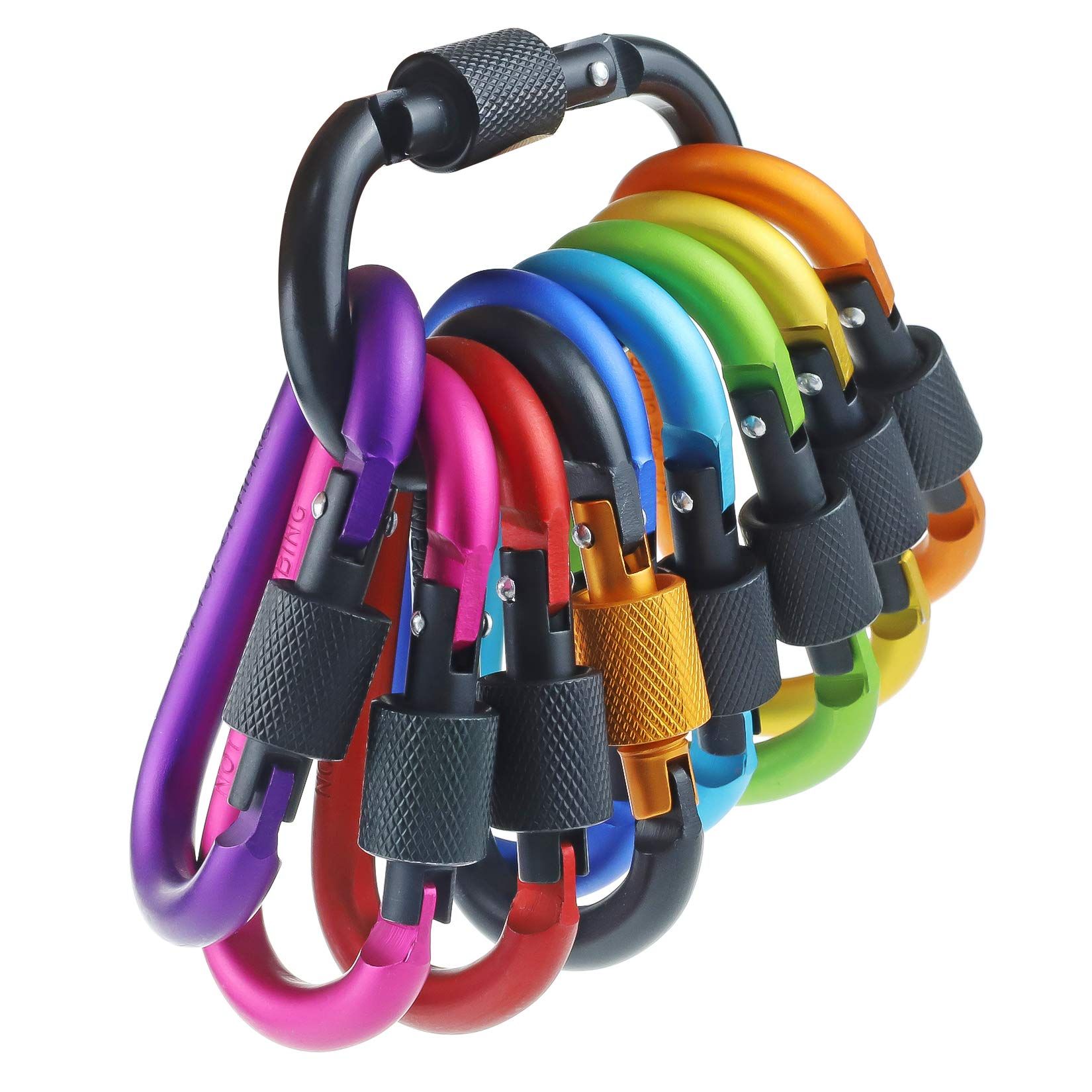 10 Pack Aluminum D Ring Key Rings Hiking Clips Locking Carabiner for Hiking view 2
