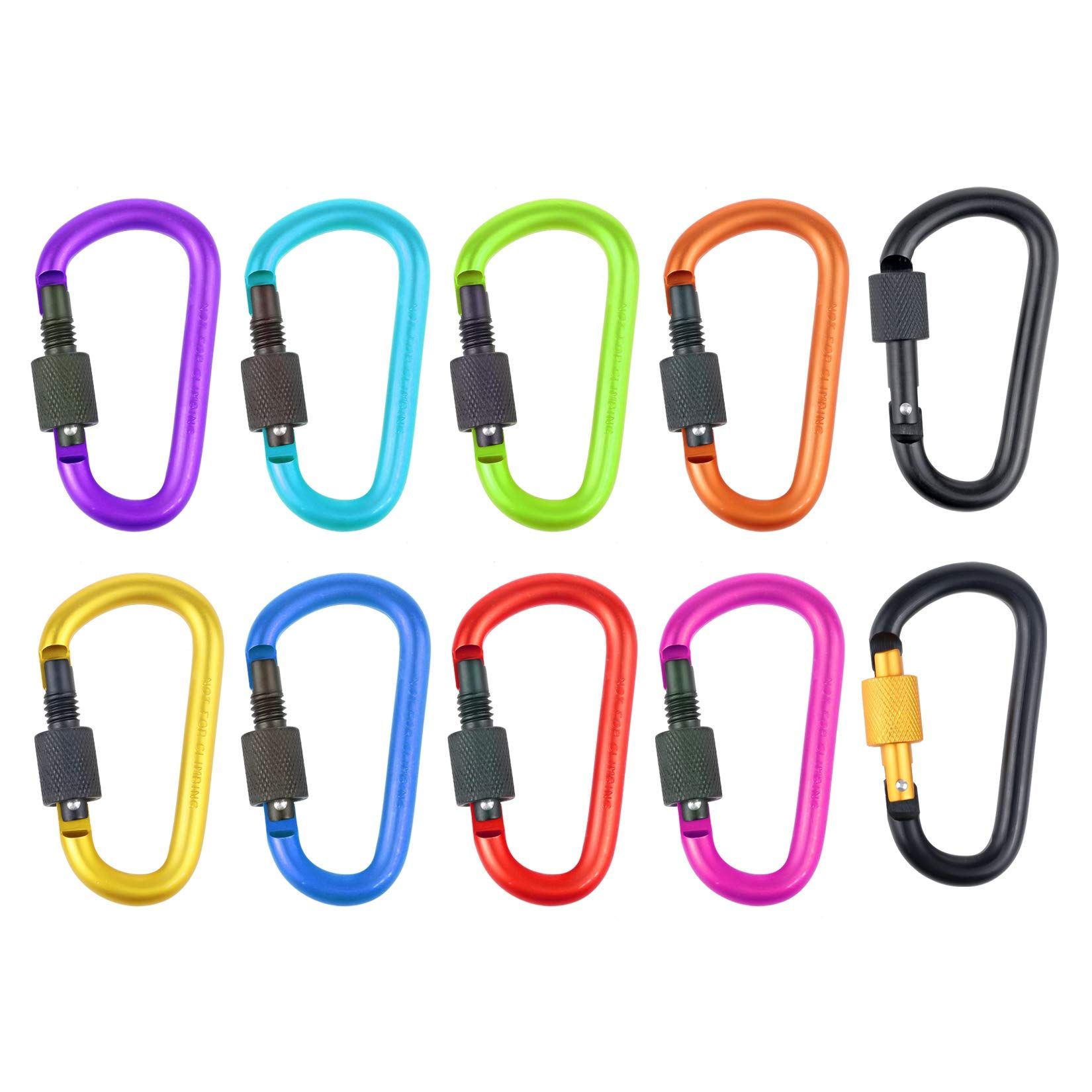 10 Pack Aluminum D Ring Key Rings Hiking Clips Locking Carabiner for Hiking view 3