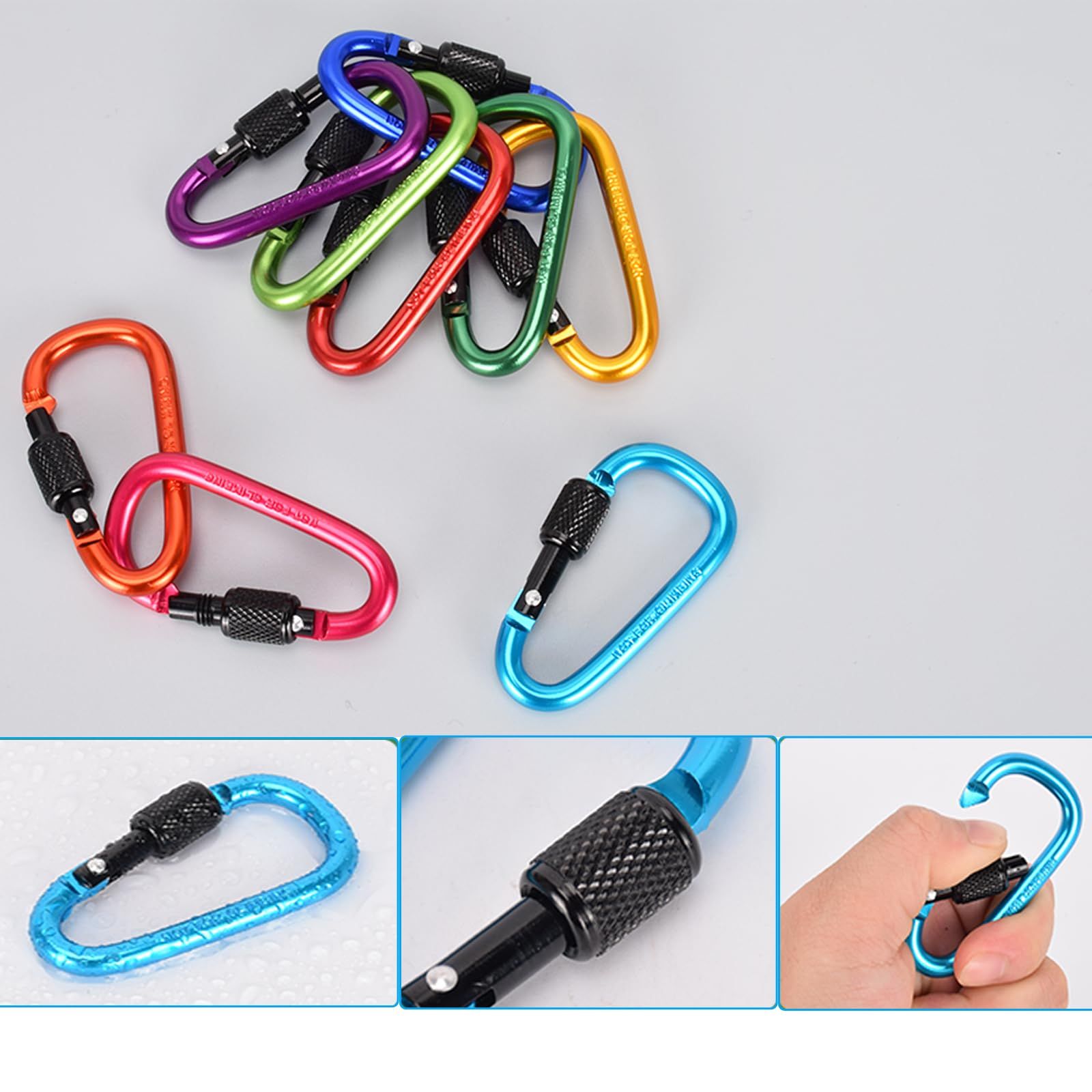 10 Pack Aluminum D Ring Key Rings Hiking Clips Locking Carabiner for Hiking view 4
