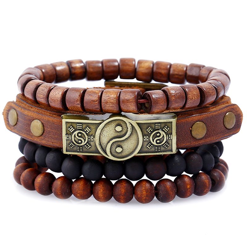 4Pcs Ying Yang Bracelet Taoist Tai Chi Charm Yin Yang Bracelet Men's Leather