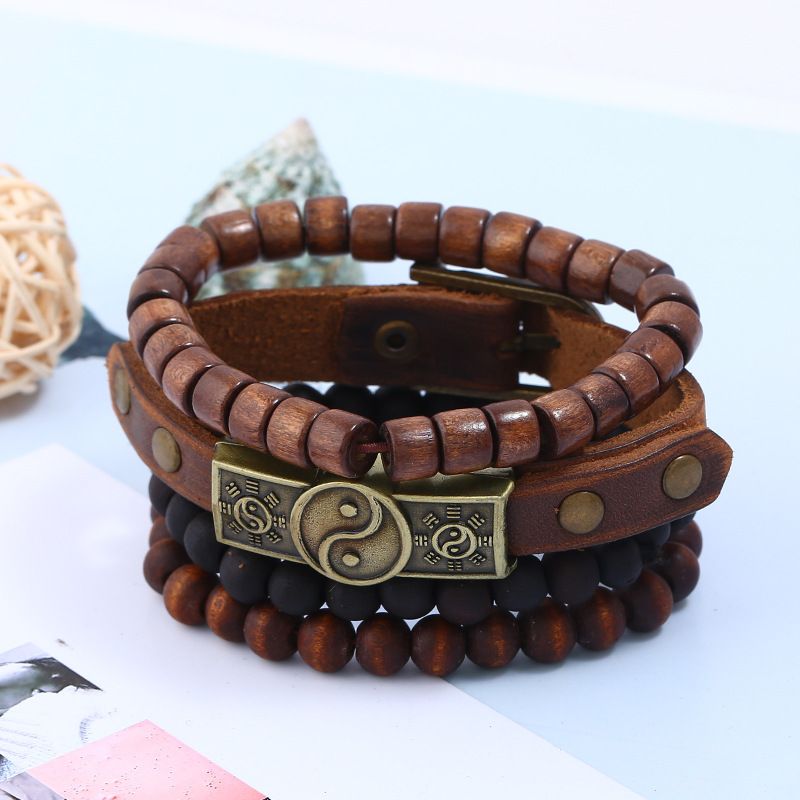 4Pcs Ying Yang Bracelet Taoist Tai Chi Charm Yin Yang Bracelet Men's Leather view 2