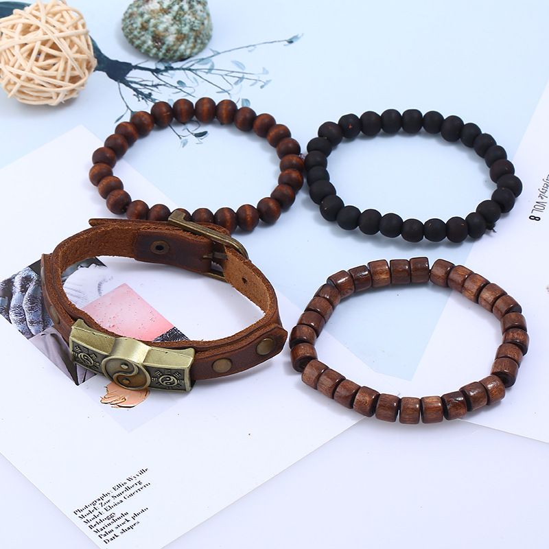 4Pcs Ying Yang Bracelet Taoist Tai Chi Charm Yin Yang Bracelet Men's Leather view 3