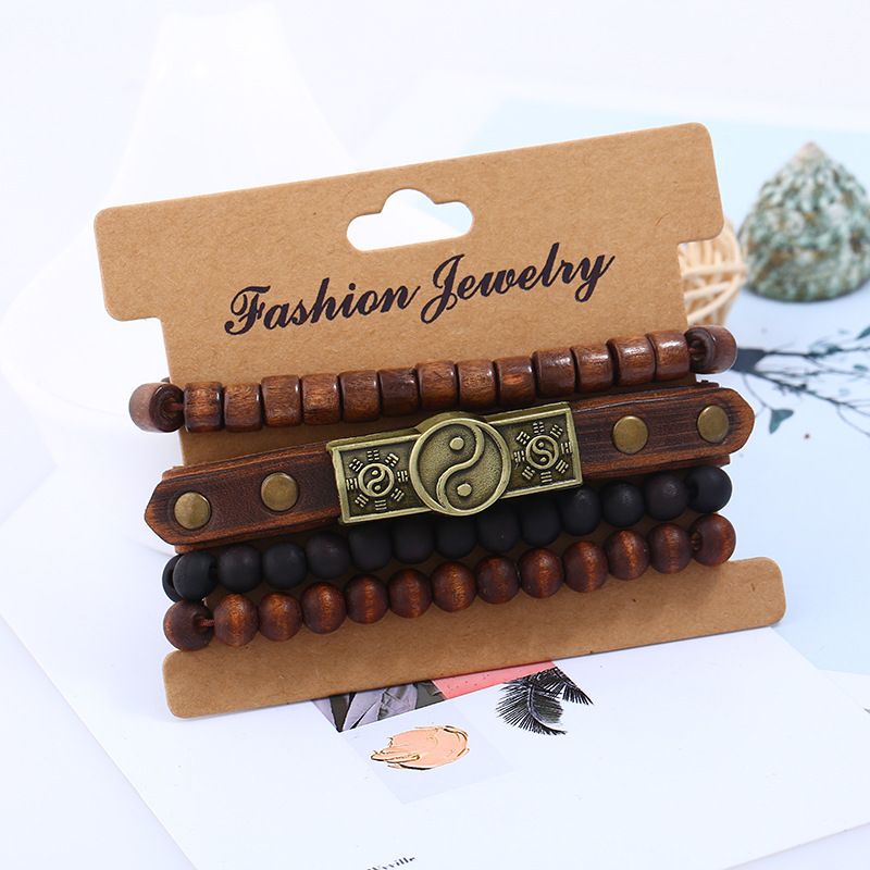 4Pcs Ying Yang Bracelet Taoist Tai Chi Charm Yin Yang Bracelet Men's Leather view 5