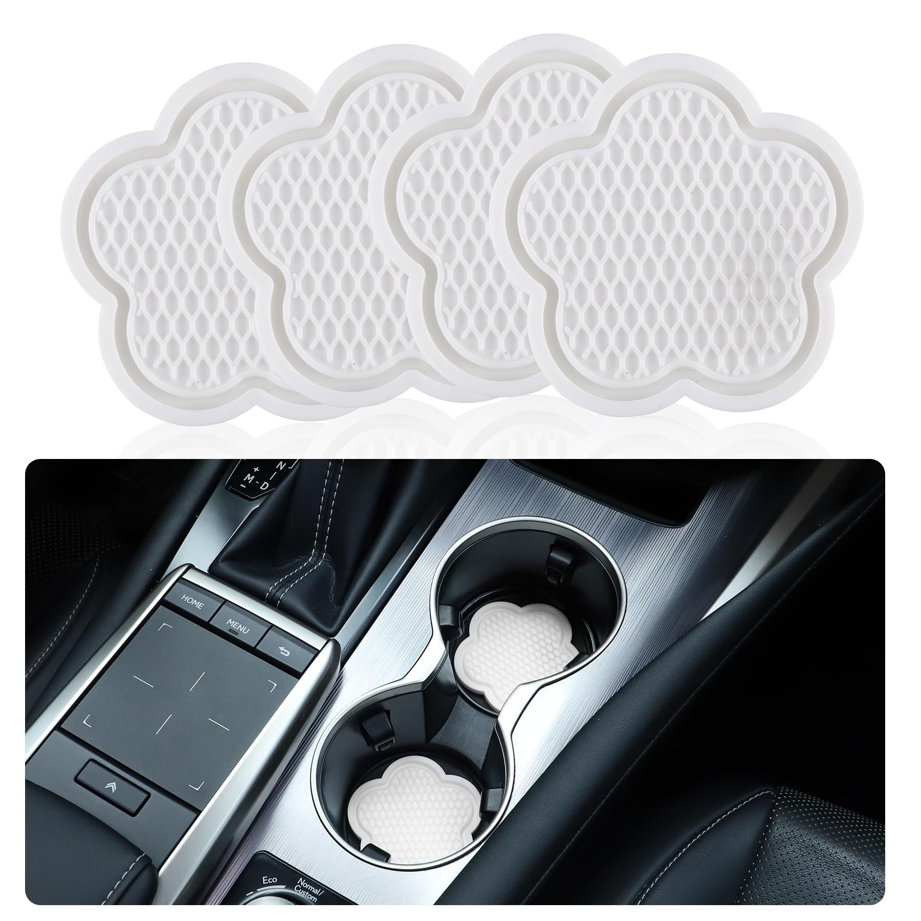 Car Cup Coaster, 4pcs Universal Non-Slip Cup Holder Coaster, PVC Flower Shaped