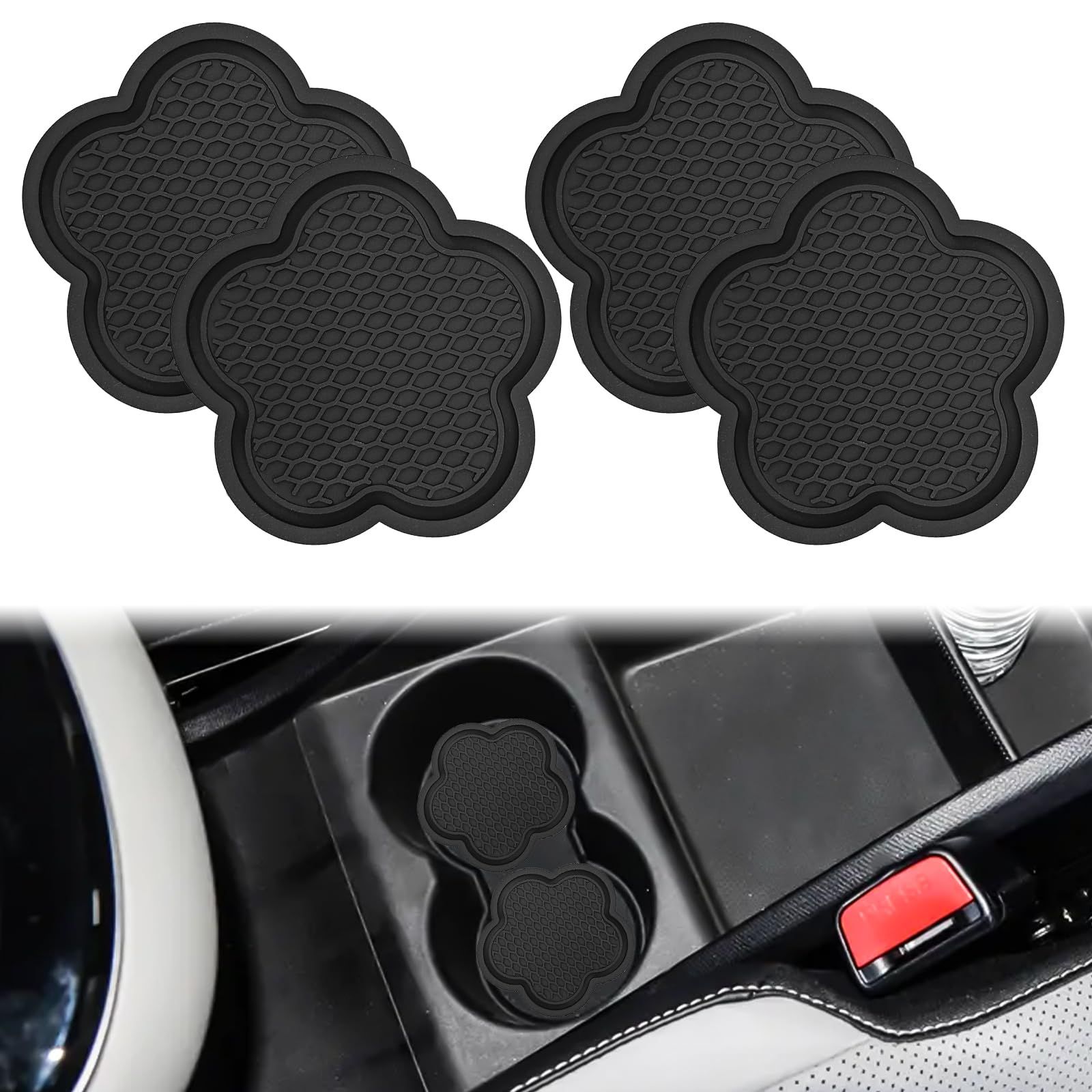 4PCS Car Cup Coaster, Universal PVC Flower Shaped Car Cup Holder Coaster