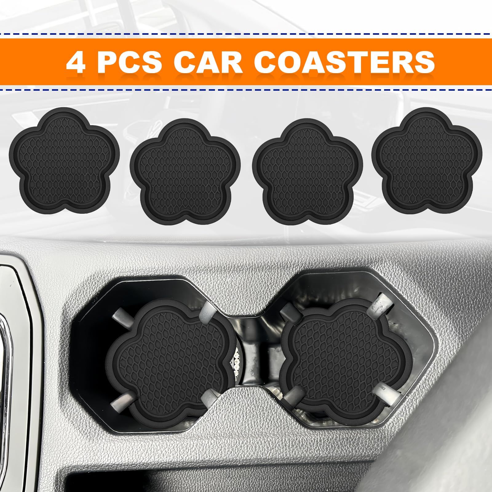 4PCS Car Cup Coaster, Universal PVC Flower Shaped Car Cup Holder Coaster view 5