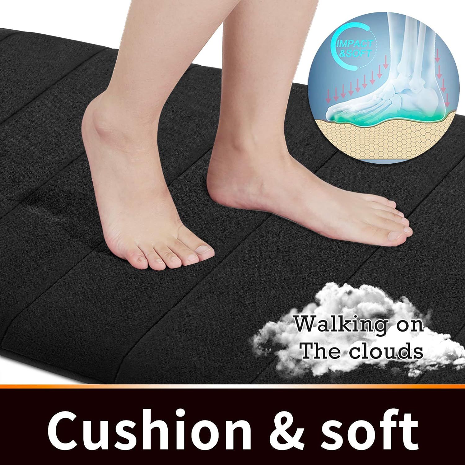Black Bath Mat, 24" x 16", Thick Soft and Non-Slip Bathroom Rugs, Super Water view 2