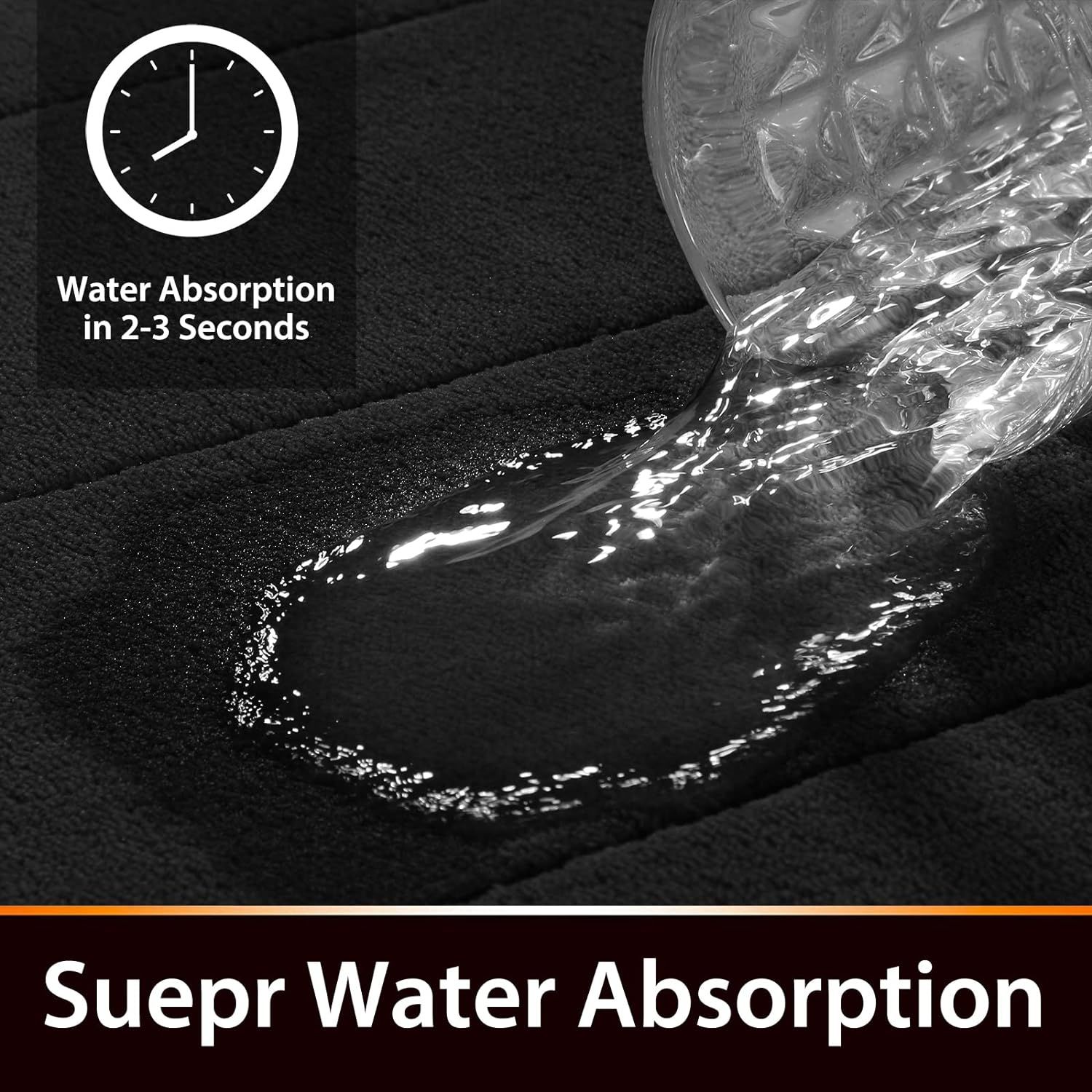 Black Bath Mat, 24" x 16", Thick Soft and Non-Slip Bathroom Rugs, Super Water view 3
