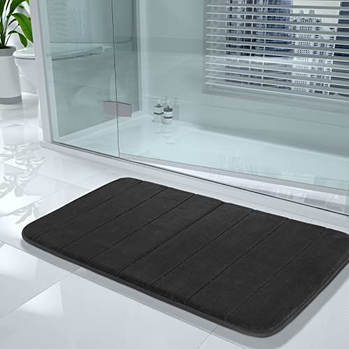 Black Bath Mat, 24" x 16", Thick Soft and Non-Slip Bathroom Rugs, Super Water view 4