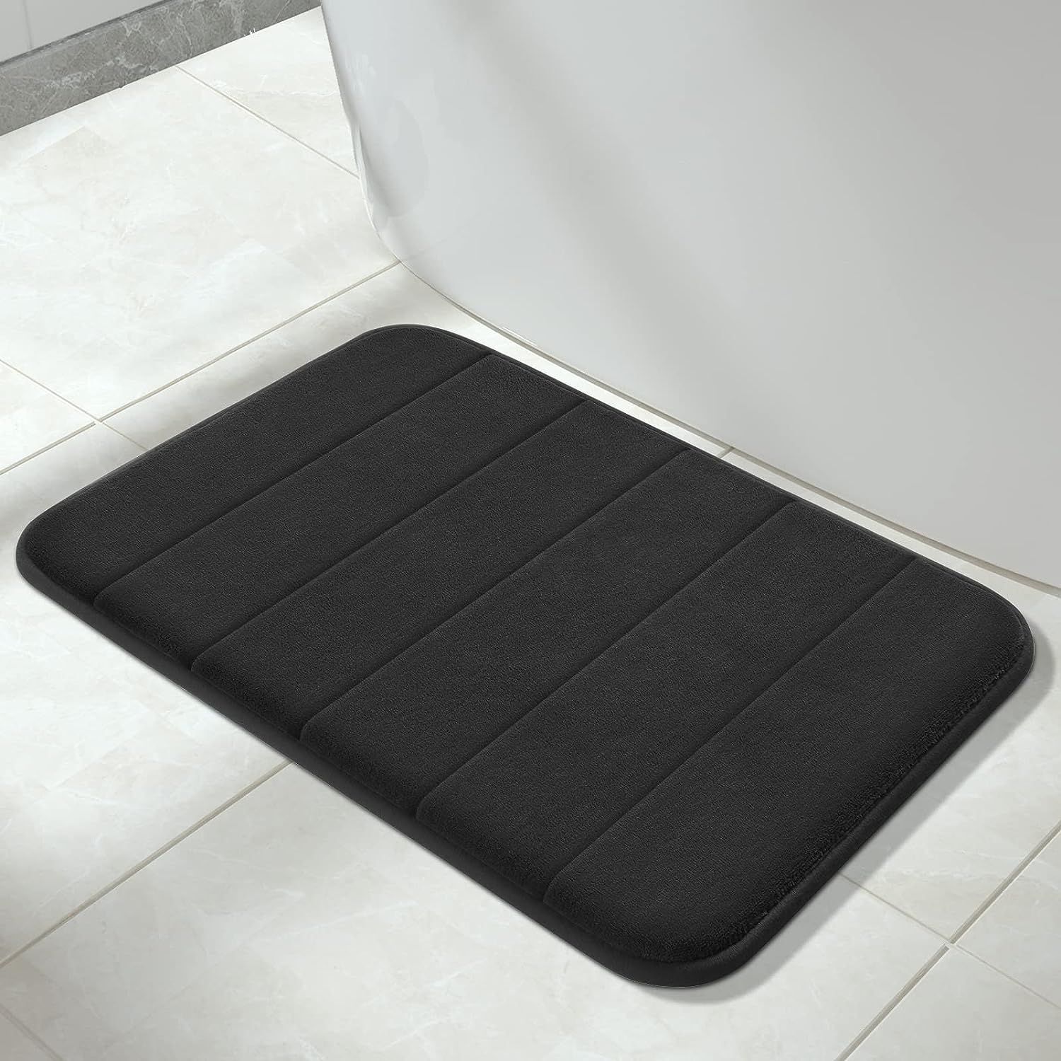 Black Bath Mat, 24" x 16", Thick Soft and Non-Slip Bathroom Rugs, Super Water view 5