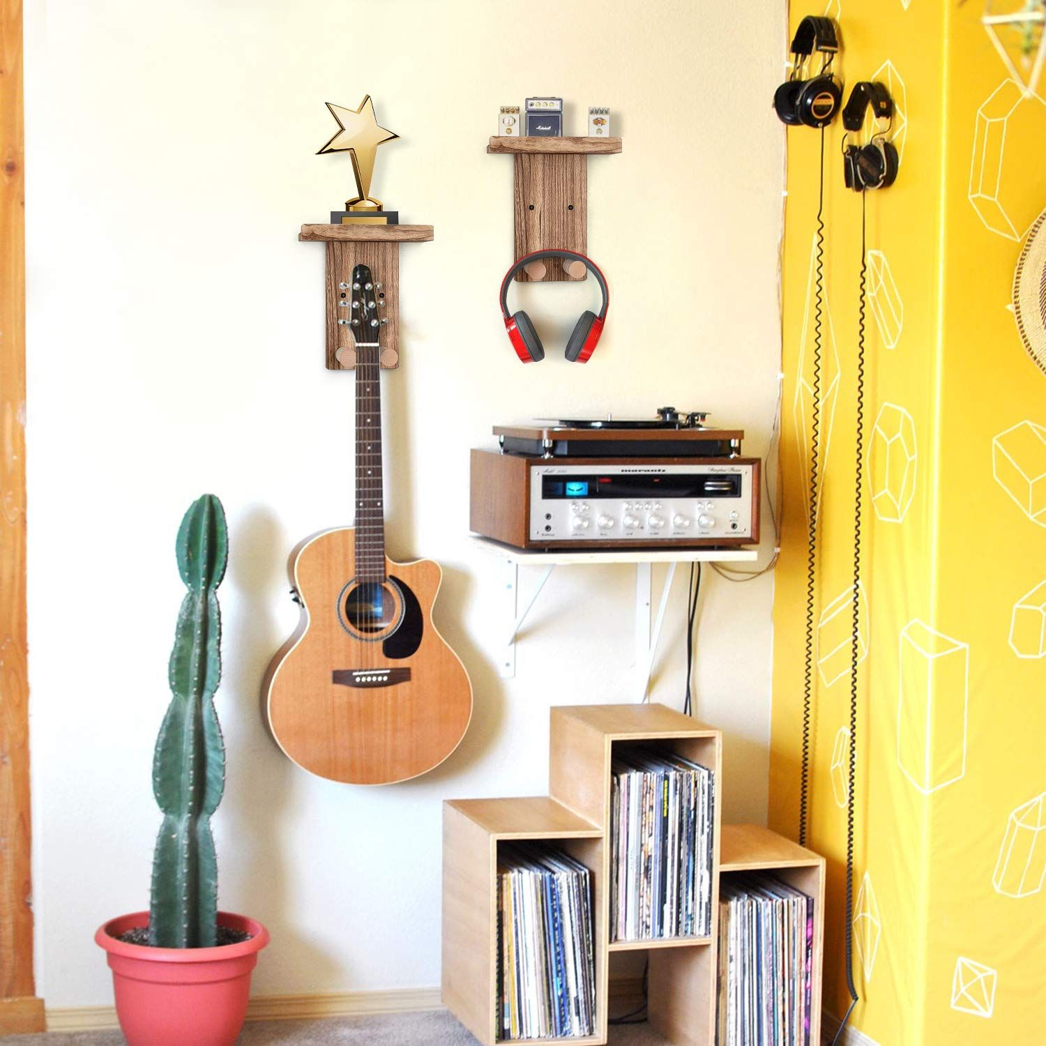Guitar Wall Mount,Guitar Wall Hangers Holder Guitar Hangers Shelf with Pick view 2
