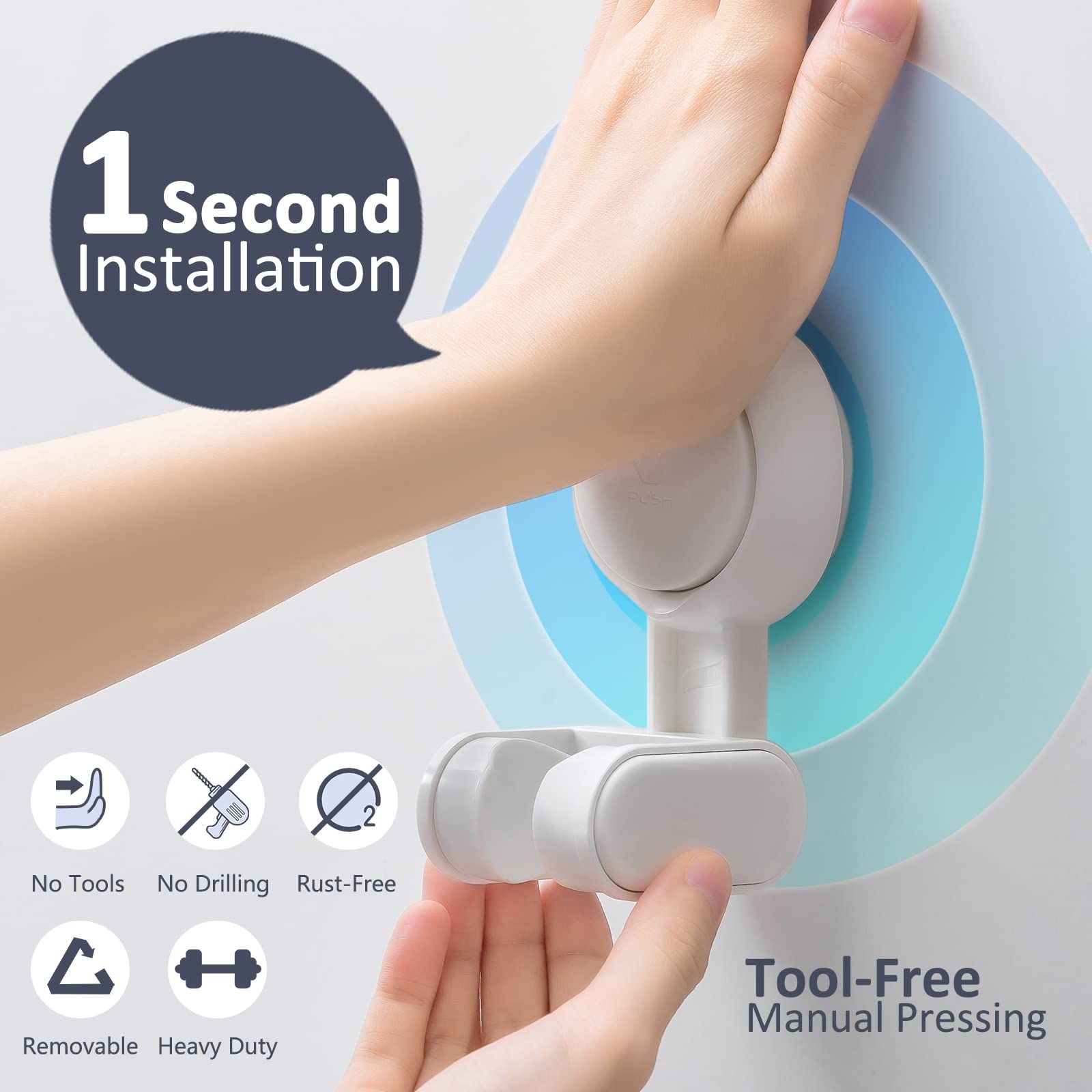 Shower Head Holder Suction Cup No Drilling Waterproof Shower Head Bracket view 2