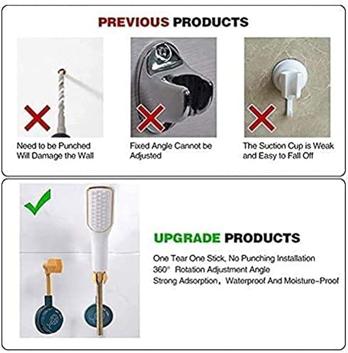 Powerful Shower Head,Adjustable Shower Head Holder Bracket Punch-Free Shower view 5