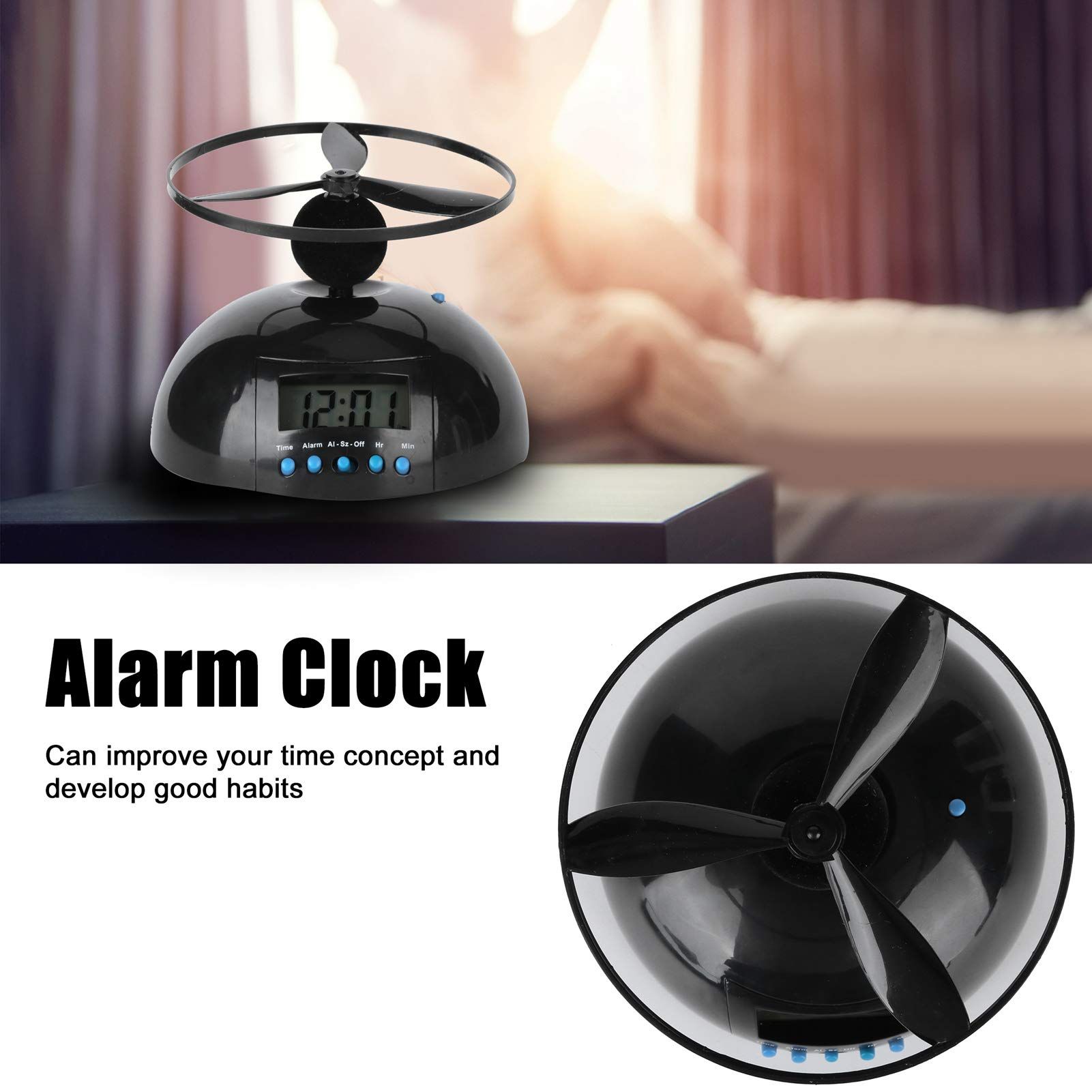 Alarm Clock Flying Mini Round Propeller Alarm Clock LCD Display Desktop Alarm view 2
